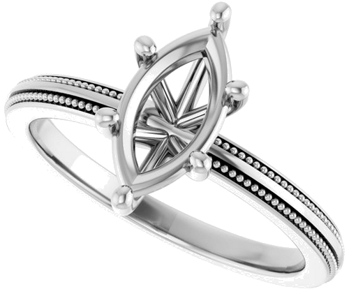 Sužadėtuvių Žiedas „Solitaire Milgrain“ 14k white gold Marquise 10mm x 5mm (5)