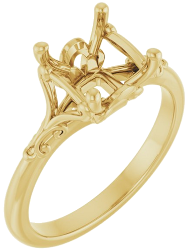 14K Yellow 7 mm Asscher Solitaire Engagement Ring Mounting (1)