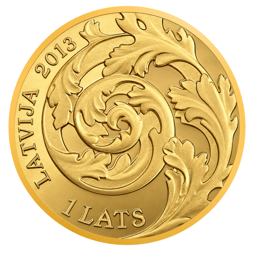 1 lats Eņģelis „Ak, svētā Lestene!“ 2013 Latvija zelta monēta (2)