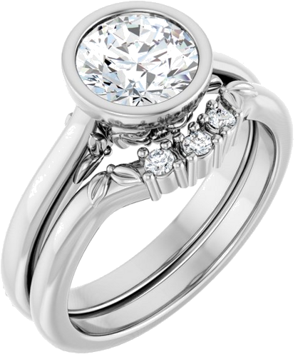 Sužadėtuvių Žiedas „Bezel-Set“ 585 Baltojo Aukso Round 7mm (6)