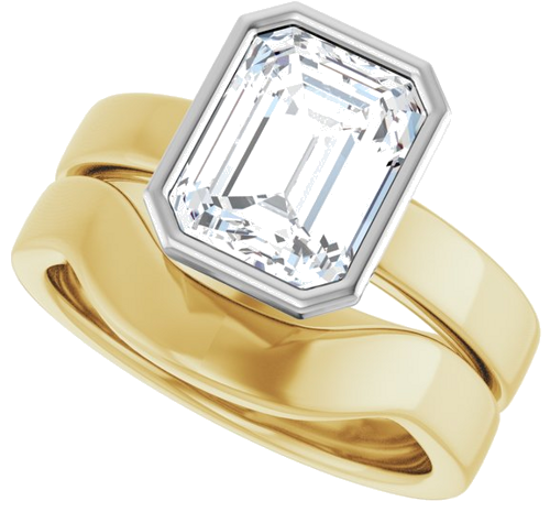 Sužadėtuvių Žiedas „Bezel-Set Solitaire“ 14k yellow/white gold Emerald 9mm x 7mm (10)