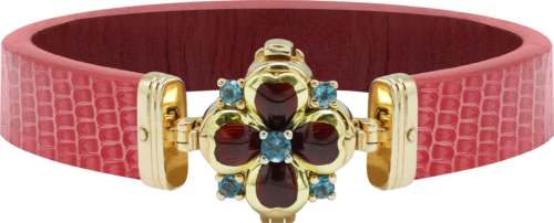 Кожаный браслет с четырехлистным клевером, инкрустированным топазами ROYAL CLOVER (1)