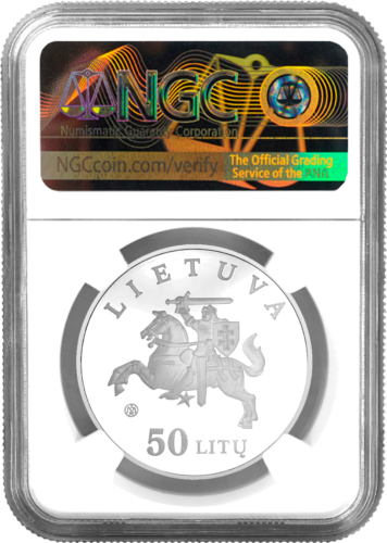 2003 Вильнюсский Собор 50 литов серебряная монета PF 68 ULTRA CAMEO (2)