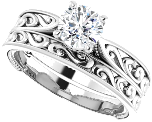 14K White 5.8 mm Round Vintage-Inspired Engagement Ring Mounting (10)