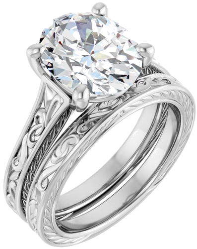 Sužadėtuvių Žiedas „Solitaire Scroll“ 14k white gold Oval 11mm x 9mm (6)