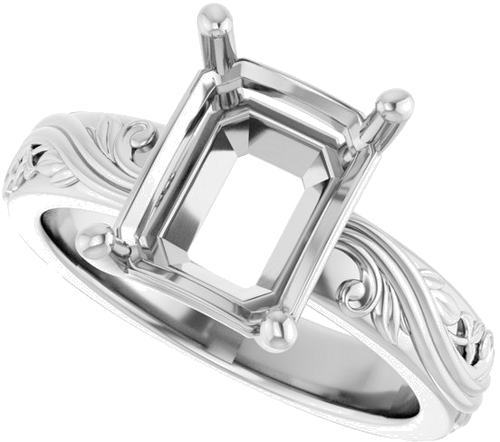 Sužadėtuvių Žiedas „Solitaire Sculptural“ 14k white gold Emerald 10mm x 8mm (5)