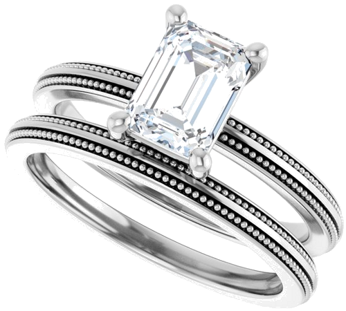 Sužadėtuvių Žiedas „Solitaire Milgrain“ 14k white gold Emerald 7mm x 5mm (10)