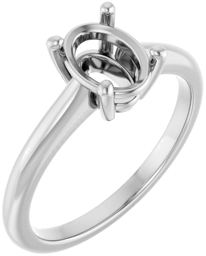 14K White 8x6 mm Oval Solitaire Engagement Ring Mounting (1)