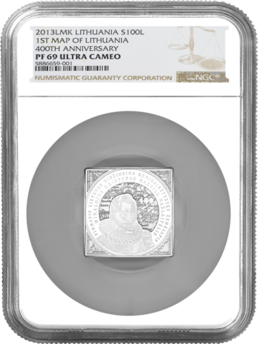 2013 Карте ЛДК 400 лет 100 литов серебряная монета PF 69 ULTRA SAMEO (1)