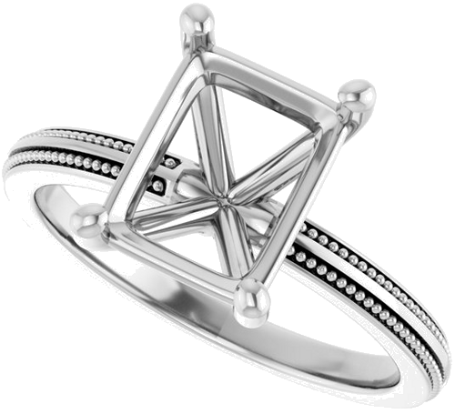 Sužadėtuvių Žiedas „Solitaire Milgrain“ 14k white gold Emerald 9mm x 7mm (5)