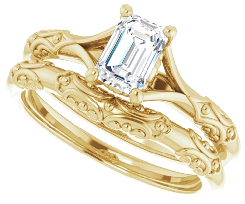 Sužadėtuvių Žiedas „Solitaire Sculptural“ 14k yellow gold Emerald 6mm x 4mm (10)