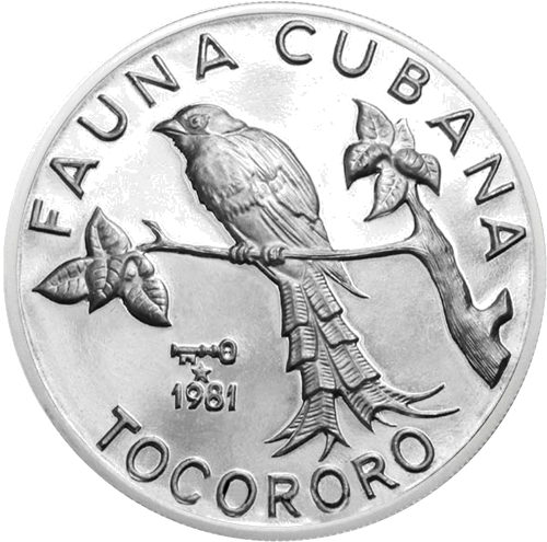 5 pesai Trogonas 1981 Kuba sidabrinė moneta (1)