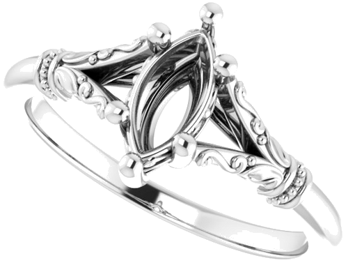 Sužadėtuvių Žiedas „Split Shank“ 585 Baltojo Aukso Marquise 8mm x 4mm (5)