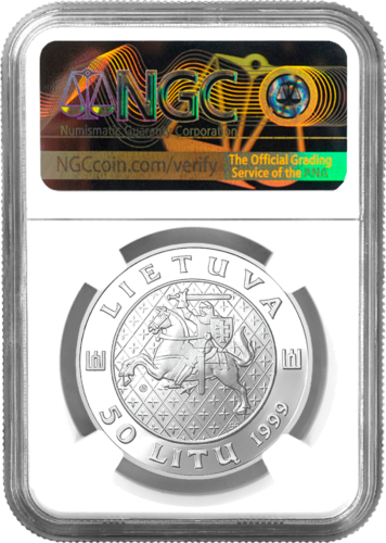 Grand Duke Kestutis, 50 litas silver coin, 1999 PF 69 ULTRA CAMEO (2)