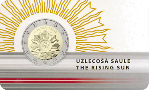 2019 Latvija Tekanti Saulė 2 eurų BU moneta kortelėje (1)