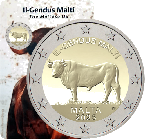 2025 Мальта Бык Il Gendus Malti 2 евро монета BU в карточке (1)