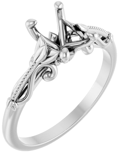 14K White 7x5 mm Emerald Sculptural-Inspired Engagement Ring Mounting (1)