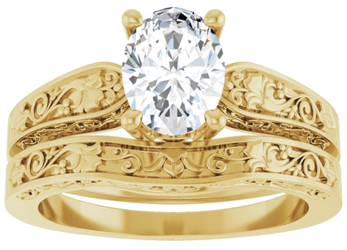 Sužadėtuvių Žiedas „Solitaire Floral“ 14k yellow gold Oval 8mm x 6mm (8)