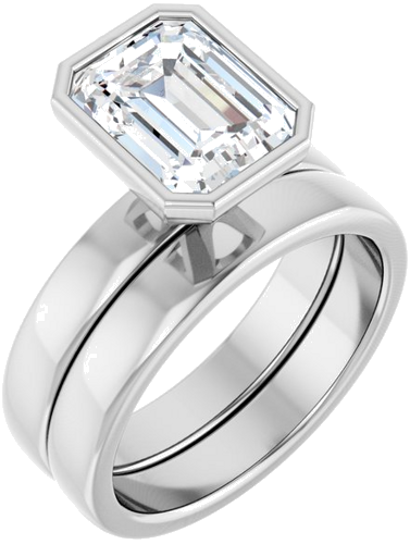 Sužadėtuvių Žiedas „Bezel-Set Solitaire“ 14k white gold Emerald 9mm x 7mm (6)