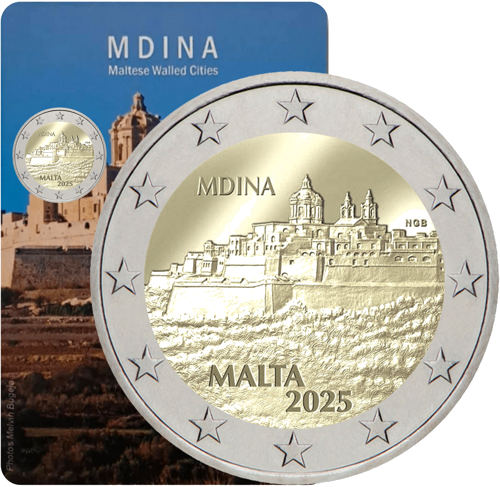 2025 Malta Mdina cietoksnis 2 eiro monēta BU kartītē (1)