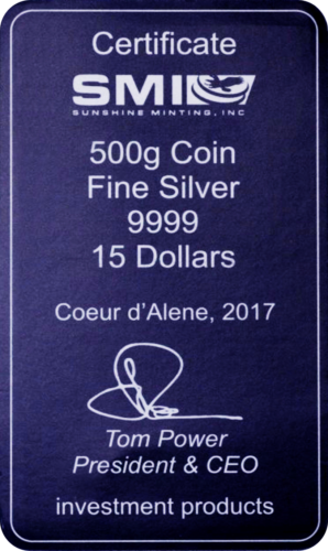 500 g Cook Islands 2017 silver 15 dollars Coin Bar (2)