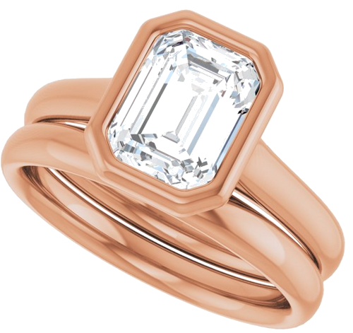 Sužadėtuvių Žiedas „Bezel-Set Solitaire“ 10k rose gold Emerald 8mm x 6mm (10)