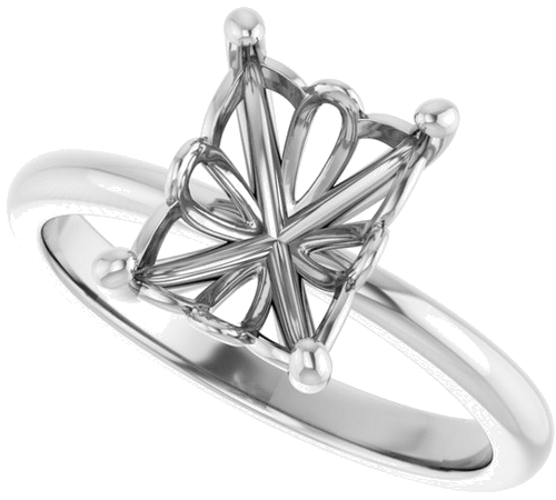 14K White 9x7 mm Emerald Solitaire Engagement Ring Mounting (5)