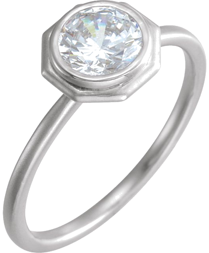 14K White 6.5 mm Round Bezel-Set Solitaire Engagement Ring Mounting with Bead Blast Finish (3)