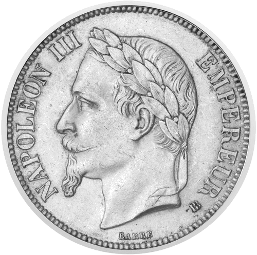 5 франков (1795–1959) Франция Наполеон III серебряная монета (1)