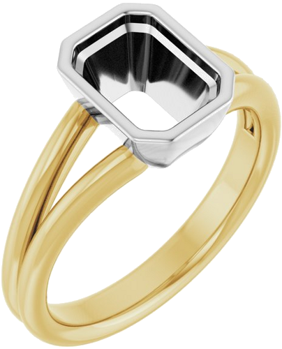 Sužadėtuvių Žiedas „Bezel-Set Solitaire“ 585 Baltojo Ir Geltonojo Aukso Emerald 8mm x 6mm (1)