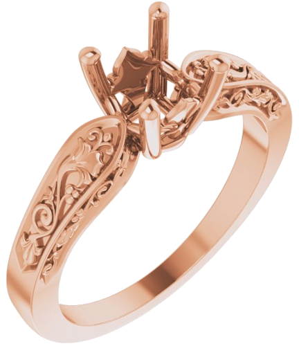 Sužadėtuvių Žiedas „Solitaire Floral“ 14k rose gold Asscher 5.5mm (1)