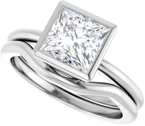 Sužadėtuvių Žiedas „Bezel-Set“ 14k white gold Square 6.5mm (10)