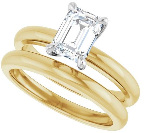 14K Yellow White 7x5 mm Emerald Solitaire Engagement Ring Mounting (10)