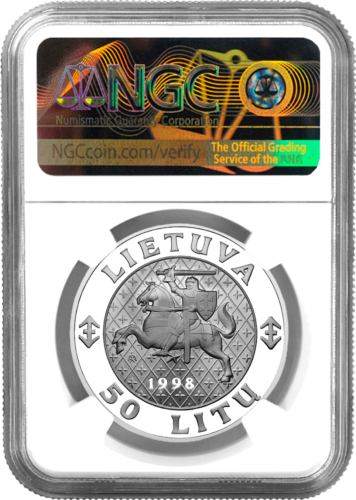 1998 Великий Князь Ольгерд Литва 50 литов серебряная монета PF 69 ULTRA CAMEO (2)