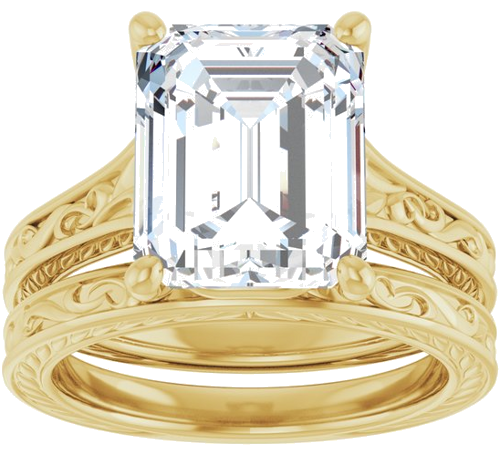 Sužadėtuvių Žiedas „Solitaire Scroll“ 14k yellow gold Emerald 11mm x 9mm (8)