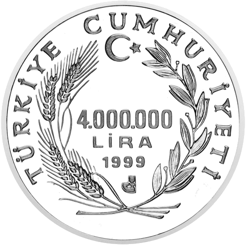 1999 Гущер Турция 4 милиона лири сребърна монета (2)