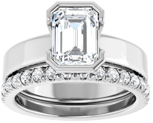Sužadėtuvių Žiedas „Half-Bezel Solitaire“ 14k white gold Emerald 8mm x 6mm (8)