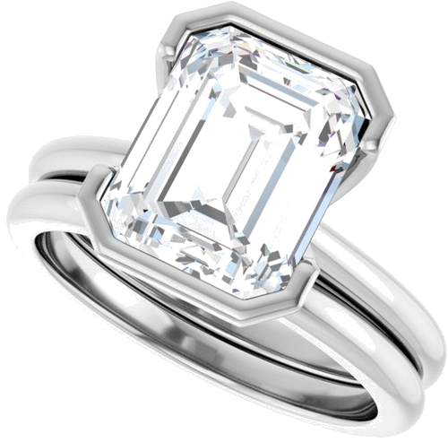 Sužadėtuvių Žiedas „Half-Bezel“ 14k white gold Emerald 10mm x 8mm (10)