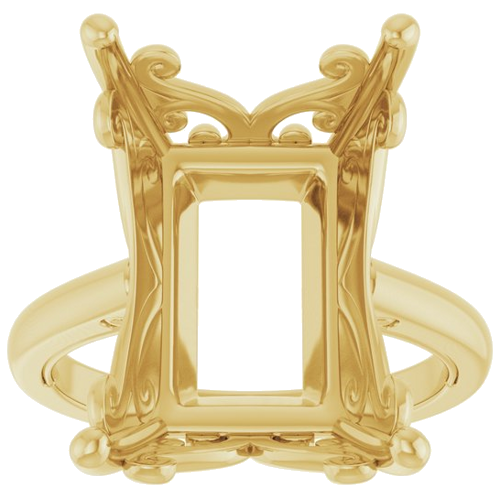 Sužadėtuvių Žiedas „Solitaire Vintage-Inspired Scroll“ 14k yellow gold Emerald 18mm x 13mm (3)