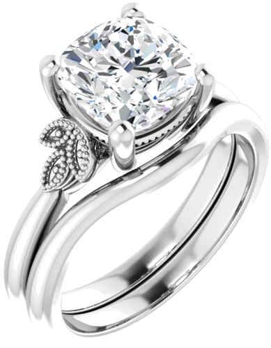 Sužadėtuvių Žiedas „Solitaire“ 14k white gold Cushion 8mm (6)
