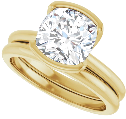 Sužadėtuvių Žiedas „Half-Bezel“ 14k yellow gold Cushion 8mm (10)