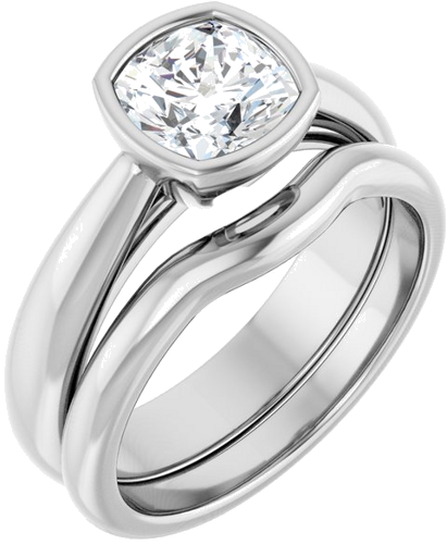 Sužadėtuvių Žiedas „Bezel-Set Solitaire“ 14k white gold Cushion 6.5mm (6)