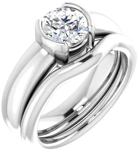 14K White 6.5 mm Round Half Bezel Solitaire Engagement Ring Mounting (6)