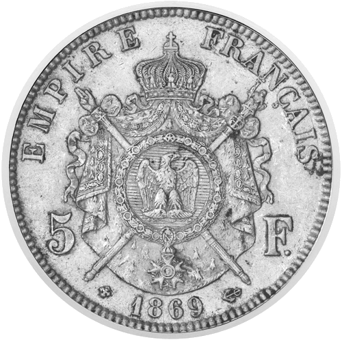 5 франков (1795–1959) Франция Наполеон III серебряная монета (2)