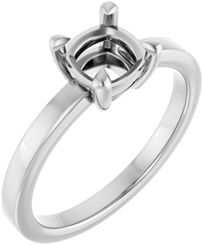 14K White 6 mm Cushion Solitaire Engagement Ring Mounting (1)