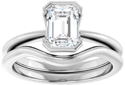 Sužadėtuvių Žiedas „Half-Bezel“ 14k white gold Emerald 7mm x 5mm (8)
