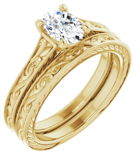Sužadėtuvių Žiedas „Scroll Solitaire“ 585 Geltonojo Aukso Oval 7mm x 5mm (6)