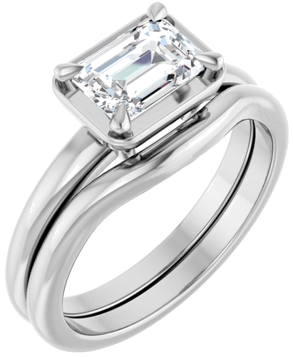 Sužadėtuvių Žiedas „Claw-Prong Solitaire Bezel-Style“ 14k white gold Emerald 7mm x 5mm (6)