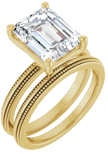 Sužadėtuvių Žiedas „Solitaire Milgrain“ 14k yellow gold Emerald 10mm x 8mm (6)