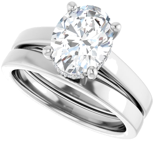 Sužadėtuvių Žiedas „Hidden Halo-Style“ 14k white gold Oval 9mm x 7mm (10)
